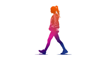 Wall Mural - Woman with ponytail walking silhouette vector isolated on white background  -  