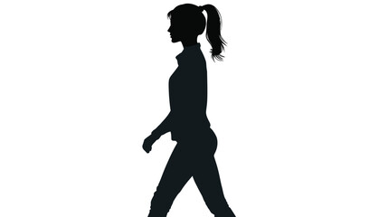 Wall Mural - Woman with ponytail walking silhouette vector isolated on white background  -  