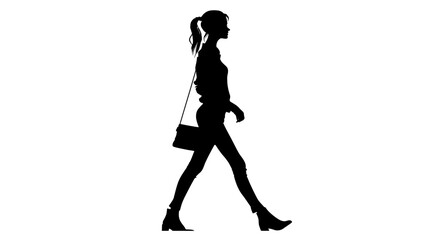 Wall Mural - Woman with ponytail walking silhouette vector isolated on white background  -  