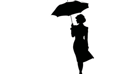 Wall Mural - Woman with umbrella silhouette vector isolated on white background  -  