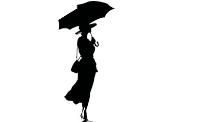 Wall Mural - Woman with umbrella silhouette vector isolated on white background  -  