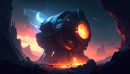 Poster - Tragic Ruined Anti-Gravity Generator Set Against a Dystopian Landscape