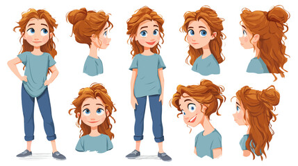 Wall Mural - Young girl character creation set simple vector on white background  -  