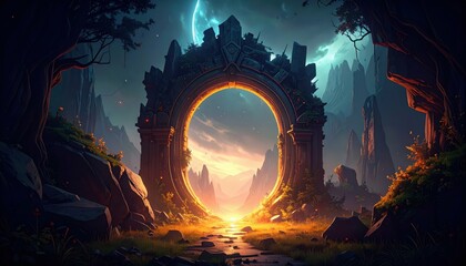 Poster - Surreal Ruined Portal to Alternate Dimensions at Dusk