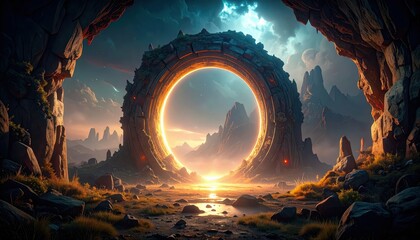 Poster - Surreal Ruined Portal to Alternate Dimensions at Sunset