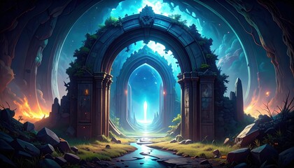 Poster - Surreal Ruined Archway Portal Opening to Alternate Dimensions