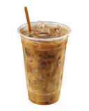 Iced latte or coffee in togo or takeaway cup isolated on white background.