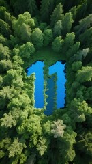 Aufkleber - 緑豊かな森林に囲まれた青い湖面に浮かび上がる数字11 自然の造形美と調和した風景