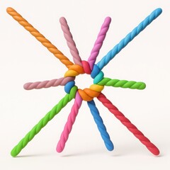 Poster - Colorful Twisted Clay Rope Starburst on White Background
