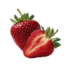 Aufkleber - Two fresh strawberries, one cut in half, isolated on a white background