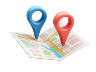 Poster - Conceptual Depiction: Two Location Markers on City Map for Navigation Concepts