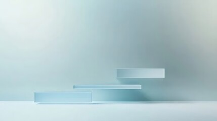 Aufkleber - 透明な階段状のプラットフォーム ブルーグラデーション背景 3Dレンダリング シンプルでモダンなデザイン要素