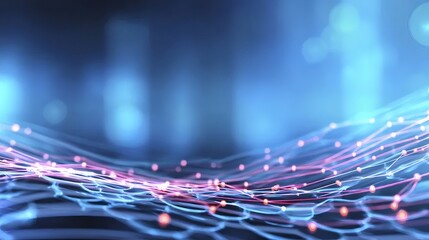 Aufkleber - 抽象的な青とピンクの光線が背景に広がるデジタルネットワークのイメージ