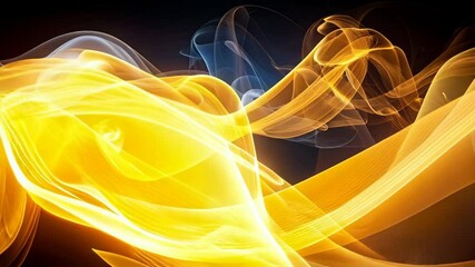 Poster - abstract luminous curved ribbons of light, flowing motion with flowing golden, blue and white energy