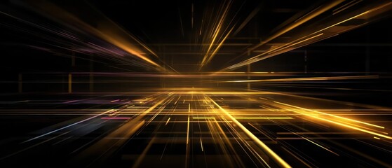 Poster - abstract golden light streaks in a grid pattern