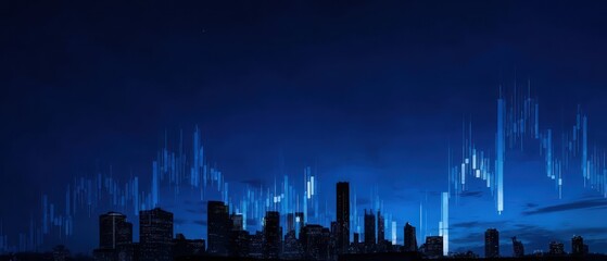 Poster - Financial chart overlay on a city at night