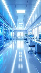Poster - Futuristic Laboratory Hallway with Holographic Displays and Technology