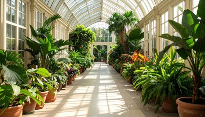 Poster - Grand Conservatory Hallway Filled With Exotic Plants and Natural Light