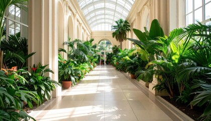 Poster - Stunning Hallway with Exotic Plants and Natural Light in Conservatory
