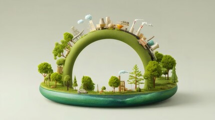 Aufkleber - 緑豊かな地球の模型 街並みと木々 環境保護をテーマにしたコンセプトデザイン