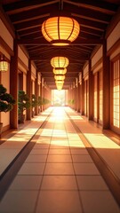 Poster - Serene Zen Hallway in a Calming Monastery with Ambient Lighting
