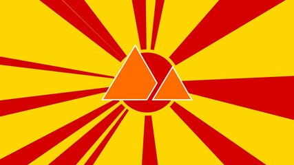 Poster - Mountains symbol on the background of animation from moving rays of the sun. Large orange symbol increases slightly. Seamless looped 4k animation on yellow background