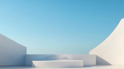 Poster - 白い階段と青い空の背景を持つミニマルな建築デザイン