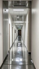Poster - Endless Reflections in a Mirrored Hallway Creating Distorted Shapes