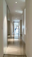 Poster - Endless Mirrored Hallway Creating Distorted Reflections and Shapes
