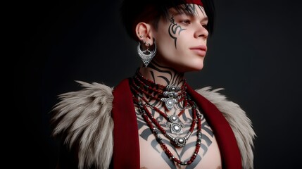 Poster - A cinematic portrait of a warrior with battle scars, dark fantasy lighting