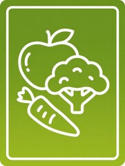 Poster - Colorful Illustration of Healthy Food Icons Including Apple, Carrot, and Broccoli on a Green Background Emphasizing Nutrition and Wellness