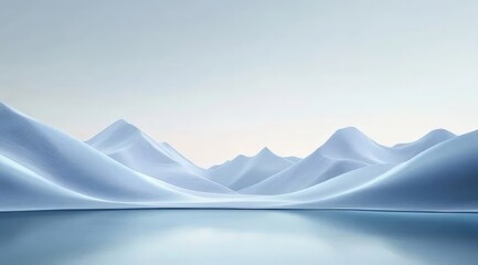 Aufkleber - 雪山と湖面の静寂な風景 青色基調の清らかな自然背景 穏やかな光と反射が織りなす幻想的な世界