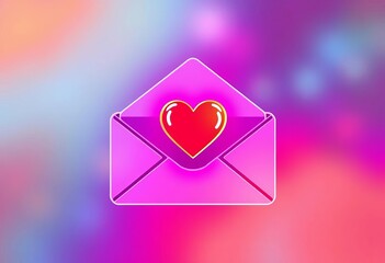 Fototapete - Email envelope icon with heart symbol, digital illustration,   background,   marketing