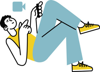 Fototapete - illustration character person man phone smartphone lying down relaxing casual lifestyle vector desig
