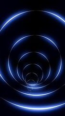 Poster - Concentric glowing blue rings forming a tunnel illusion in a dark futuristic background
