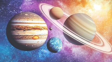 Poster - Exploring celestial bodies in space solar system digital art cosmic environment wide angle view astronomy concept