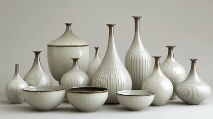 Poster - Elegant vases and bowls on neutral background indoors