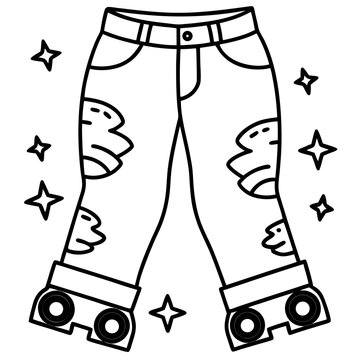Faded Jeans with Roller Skate Patches – Vector on White