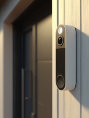 Fototapete - Modern Smart Doorbell Camera Captures Delivery at a Residential Entrance With Warm Evening Light Effects