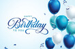 © AmazeinDesign - Happy birthday invitation card clipart background. Birthday greeting text and wishes clip art with floating blue balloons decoration elements vector illustration.