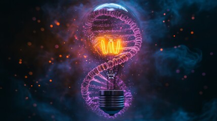 Poster - Biotechnology Concept with Light Bulb, Double Helix, and Genetic Code Symbolizing Innovation