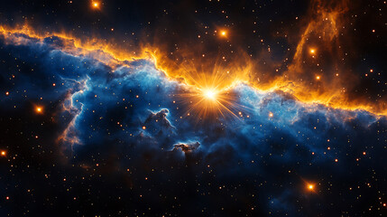 Wall Mural - brilliant cosmic radiance in the depths of space showing nebula clouds with a celestial body shining