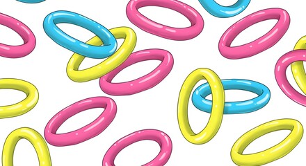 Aufkleber - Scattered cartoon rings in pink yellow and blue colors on a white background scene