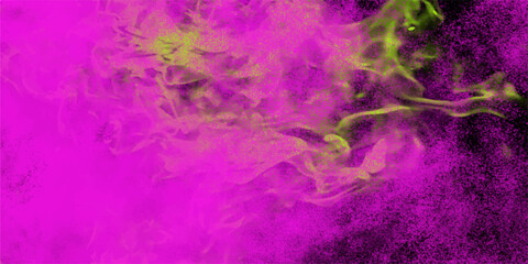 Wall Mural - Abstract composition of vibrant pink and yellow paint particles forming artistic shapes on a dark background
