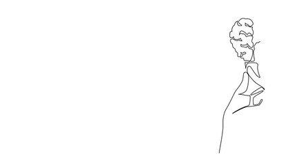 Poster - Self drawing animation of continuous one line drawing hands holding a bulb that forms a brain. Symbolizing ideas and creativity. Provides many solutions. Innovation. Holding Bulb. Full length animated