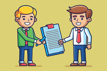 Poster - Business colleagues exchanging documents during a meeting in an office setting
