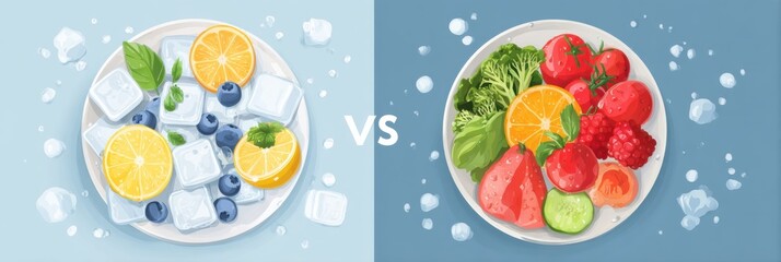 Poster - Comparison of Frozen and Fresh Fruits and Vegetables Nutrition Highlighting Health Benefits for Balanced Diets