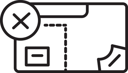 Poster - This shows simple line drawing of folder with cross symbol, indicating file or folder deletion or error. design is minimalistic and uses dashed lines to suggest movement or removal.Folder with