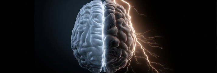 Fototapete - Transformative Brain Animation Shifting From Intense Energy to Serene Calmness in a Visually Striking Display