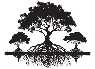  Silhouette Vector Tree Root System Illustrating Strength and Connection Concept